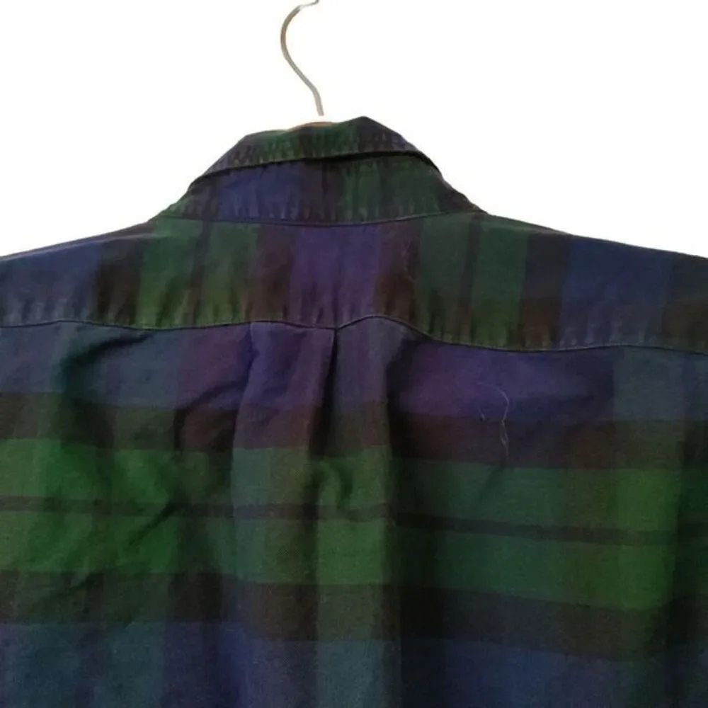 J. Crew Men L Slim Fit Green/Blue Plaid Button Down Work Chore Casual Shirt‎ Y2K